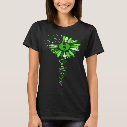 Continue Green Semicolon Sunflower Mental Health A T-shirt (Voorkant)