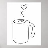 continue lijntekening van warme koffiebeker p poster (Voorkant)
