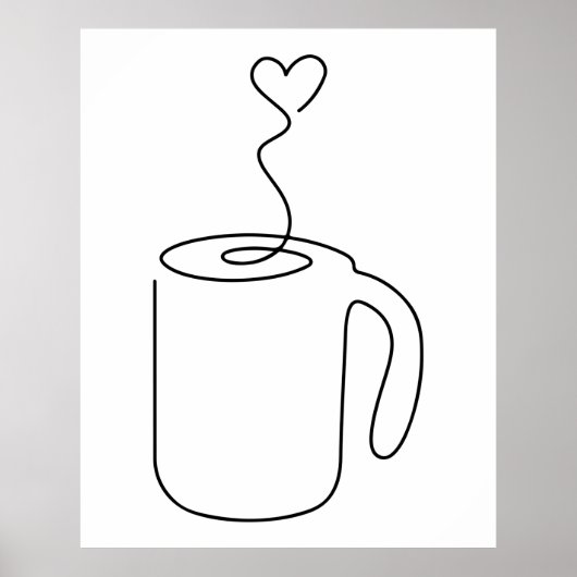 continue lijntekening van warme koffiebeker p poster (Voorkant)