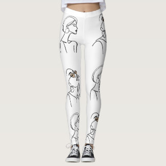 Continuous Line Fashion Woman Seamless Pattern E Leggings