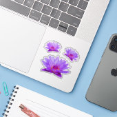 Contour Paarse Water Lelies Vinyl Sticker (Laptop met iPhone)