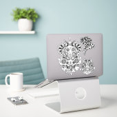 Contour sticker Dogge tatoeage stijl (Laptop op bureau)