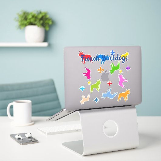 Contour Sticker Franse Bulldoggen (Laptop op bureau)