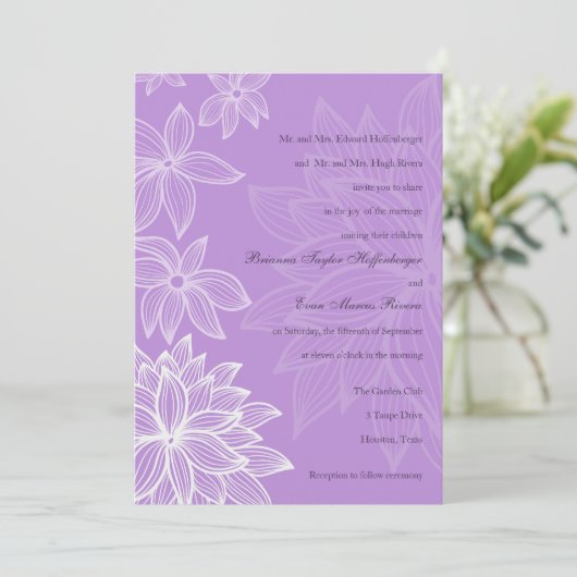 Contoured Bloom Lila bruiloft uitnodiging (Staand voorkant)