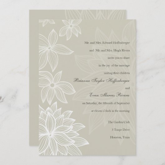 Contoured Bloom Taupe Bruiloft Uitnodiging (Voorkant / Achterkant)