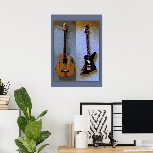 Contrabasgitaren Kunst Poster (Thuiskantoor)
