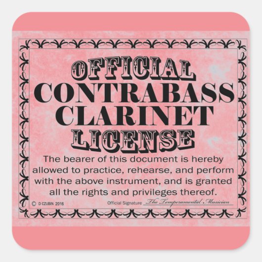 Contrabass Clarinet License Square Sticker (Voorkant)