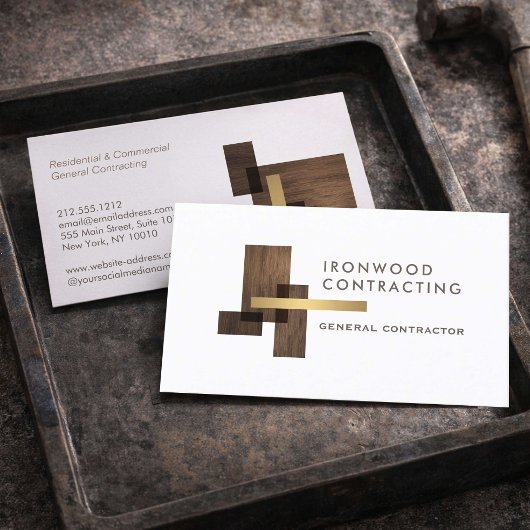 Contractor Wood Gold Logo Visitekaartje