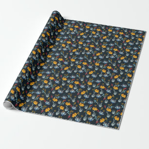 Contrast bloemborstel: zwart naadloos cadeaupapier