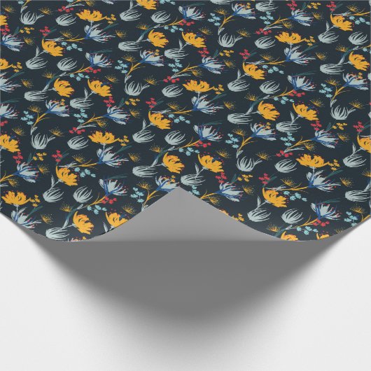 Contrast bloemborstel: zwart naadloos cadeaupapier (Hoek)