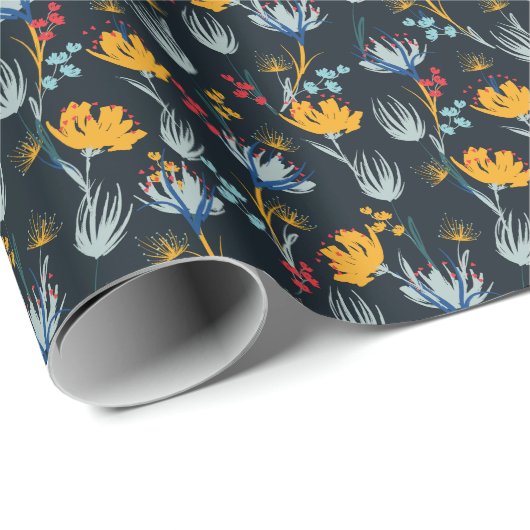 Contrast bloemborstel: zwart naadloos cadeaupapier (Rol Hoek)