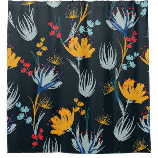 Contrast bloemborstel: zwart naadloos douchegordijn