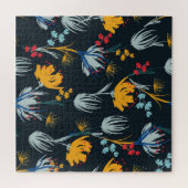 Contrast bloemborstel: zwart naadloos legpuzzel (Horizontaal)