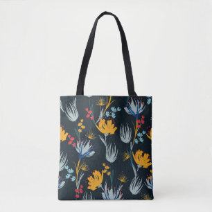 Contrast bloemborstel: zwart naadloos tote bag