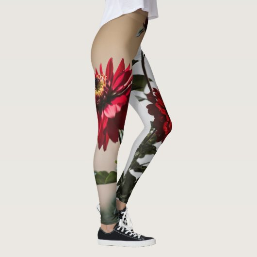 "Contrast in bloei: zwart en rood bloem" Leggings (Rechts)