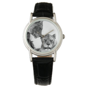 Contrast zwarte en witte Vrouwen Lionen Horloge