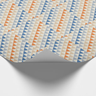 Contrastblauw Oranje en wit driehoekspatroon Cadeaupapier