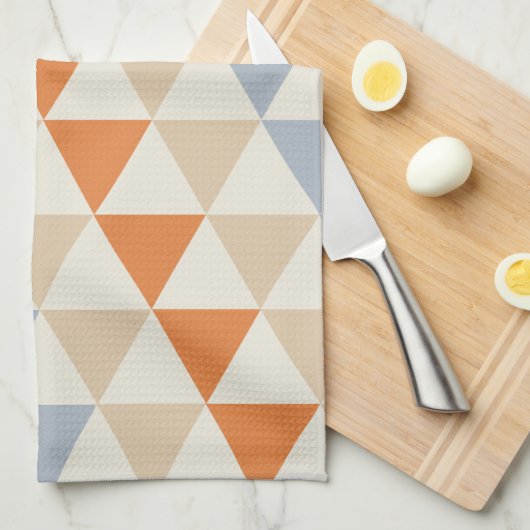 Contrastblauw Oranje en wit driehoekspatroon Theedoek (Quarter Fold)