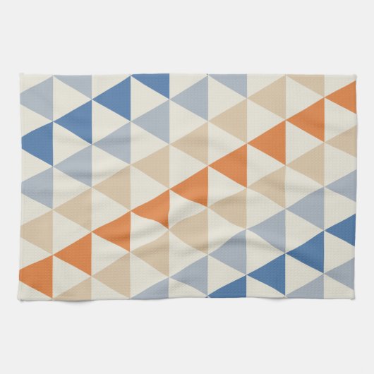 Contrastblauw Oranje en wit driehoekspatroon Theedoek (Horizontaal)