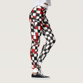Contrasterende rode en witte geruite Leggings