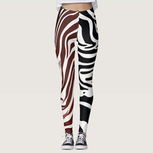 Contrasterende zwart wit bruin geruite Leggings (Voorkant)