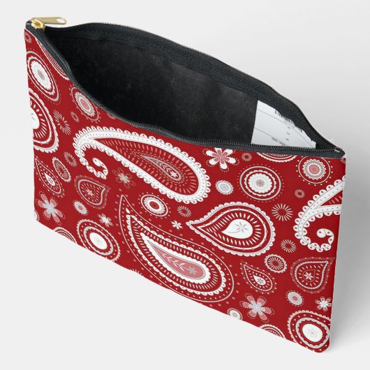 Contrasting White Paisley Print Cosmetic Bag Etui (Open)