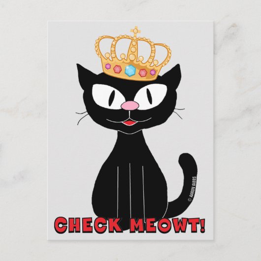 CONTROLE MEOWT Cute Funny Black Cartoon Cat Briefkaart (Voorkant)