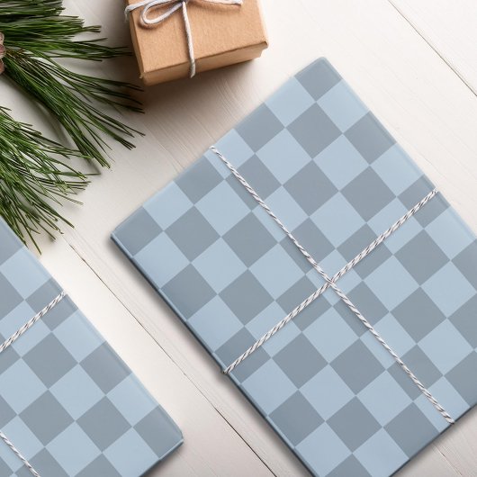 Controleer Dusty Blue Checkered Inpakpapier Vel