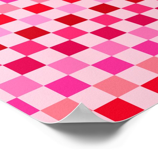 Controleer het roze en rode schaakbord poster (Hoek)