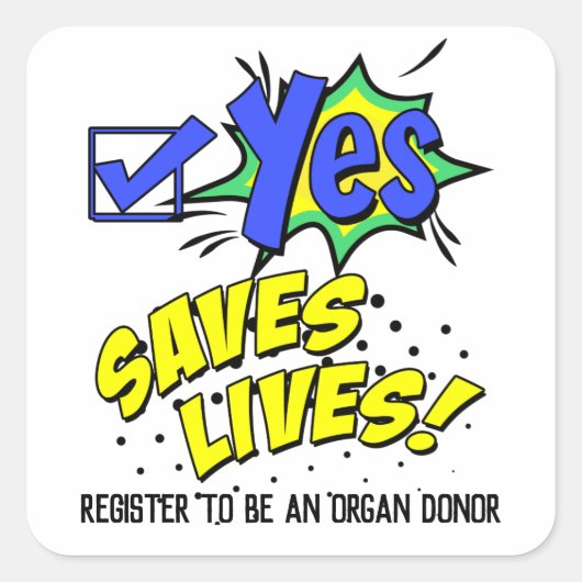 Controleer ja om levens te redden, Donor Awareness Vierkante Sticker (Voorkant)