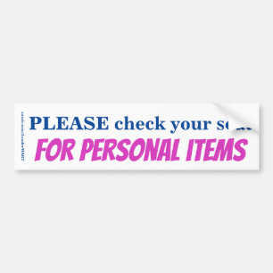 Controleer je plaats voor persoonlijke objecten bumpersticker