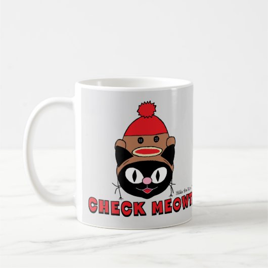 CONTROLEER MEOWT! Cartoon Kat met Sock Monkey-Pet Koffiemok (Links)
