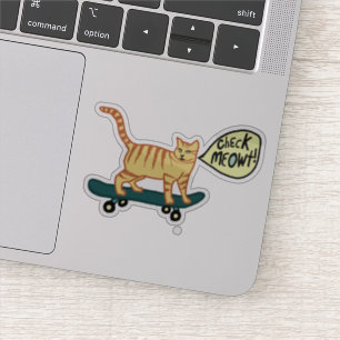 CONTROLEER MEOWT! Cat Cute Skateboarding Tabby Cat Sticker