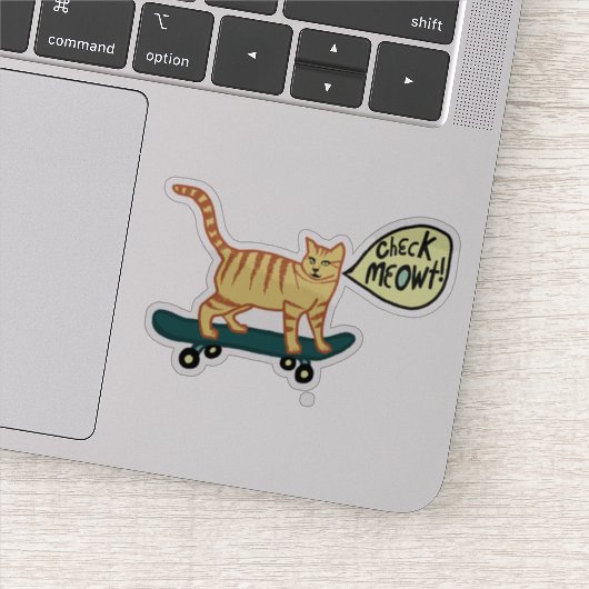 CONTROLEER MEOWT! Cat Cute Skateboarding Tabby Cat Sticker (Detail)