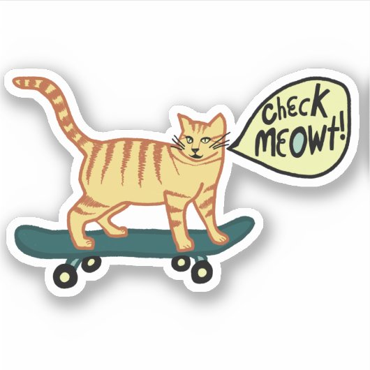 CONTROLEER MEOWT! Cat Cute Skateboarding Tabby Cat Sticker (Voorkant)