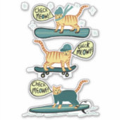 CONTROLEER MEOWT! Surf Snowboard met tabby Cat Ska Sticker (Voorkant)