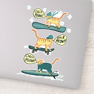 CONTROLEER MEOWT! Surf Snowboard met tabby Cat Ska Sticker