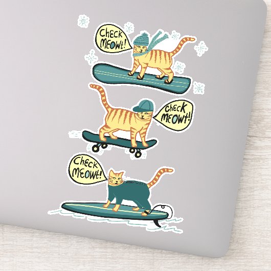 CONTROLEER MEOWT! Surf Snowboard met tabby Cat Ska Sticker (Detail)