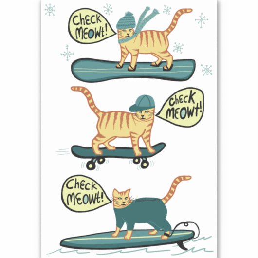 CONTROLEER MEOWT! Surf Snowboard met tabby Cat Ska Sticker (Voorkant)