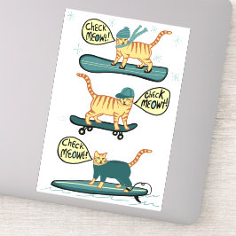 CONTROLEER MEOWT! Surf Snowboard met tabby Cat Ska Sticker