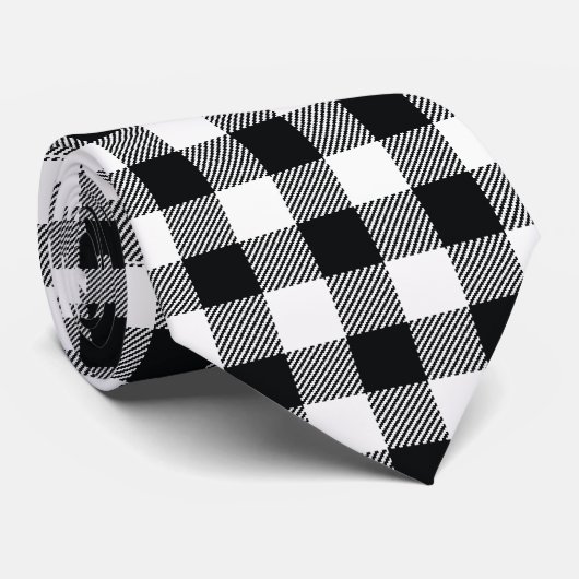 Controleer Plaid Black and White Stropdas (Opgerold)