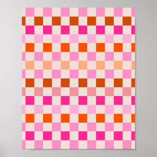Controleer roze en Oranje dambord Poster