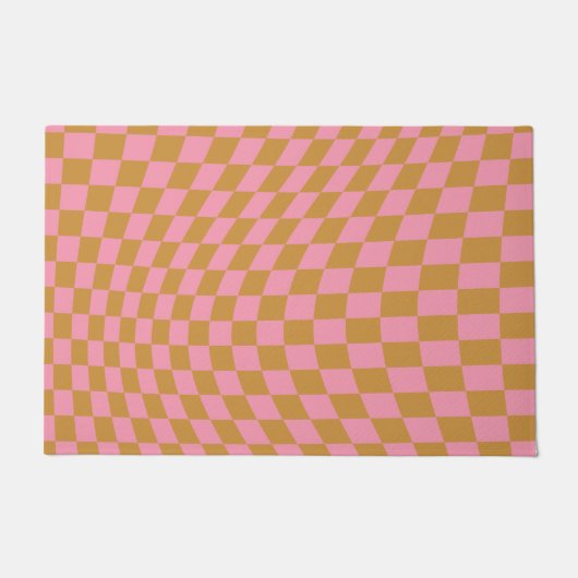Controleer roze Mustard Checkerboard van het Patro Deurmat (Voorkant)