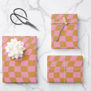 Controleer roze Mustard Checkerboard van het Patro Inpakpapier Vel