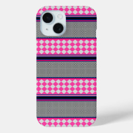 Controleer strepen Harlequin gemengd patroon ontwe iPhone 15 Case