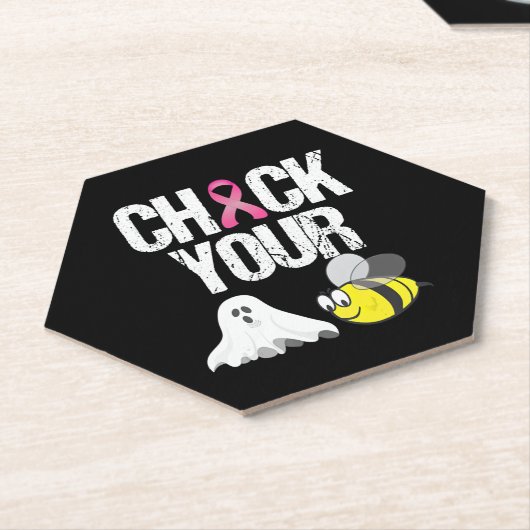 Controleer uw boe bijen Funny Breast Cancer Hallow Kartonnen Onderzetters (Schuin)