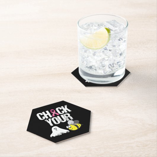 Controleer uw boe bijen Funny Breast Cancer Hallow Kartonnen Onderzetters (Insitu)