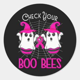 Controleer uw boe bijen Funny Breast Cancer Hallow Ronde Sticker