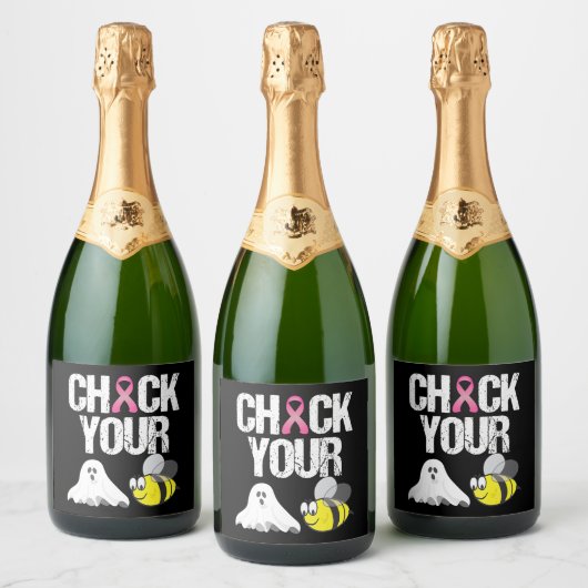 Controleer uw boe bijen Funny Breast Cancer Hallow Sparkling Wijnetiket (Flessen)