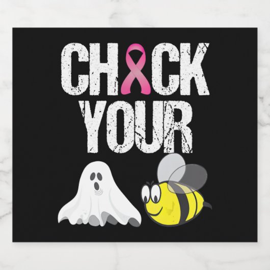 Controleer uw boe bijen Funny Breast Cancer Hallow Sparkling Wijnetiket (Enkel label)